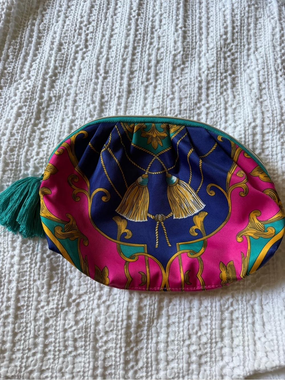 Estee Lauder Navy, Fuchsia & Teal Baroque Tassel Pouch